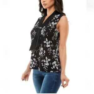NWT Adrienne Vittadini Floral Sleeveless Draped Scarf Blouse Women’s Size Large